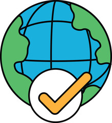 A globe with a check mark on it