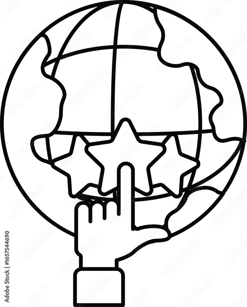 Poster a hand pointing to a globe with three stars on it