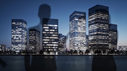 Business people cityscape silhouette night - Powered by Adobe