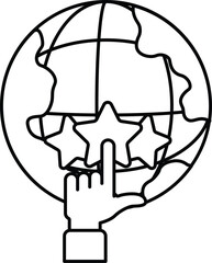 A hand pointing to a globe with three stars on it