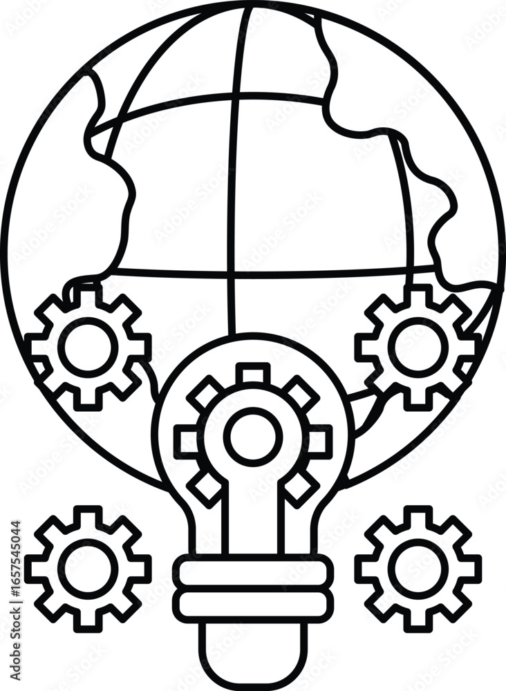 Poster a globe with a light bulb on it and gears surrounding it