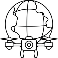A black and white drawing of a drone with a camera on it