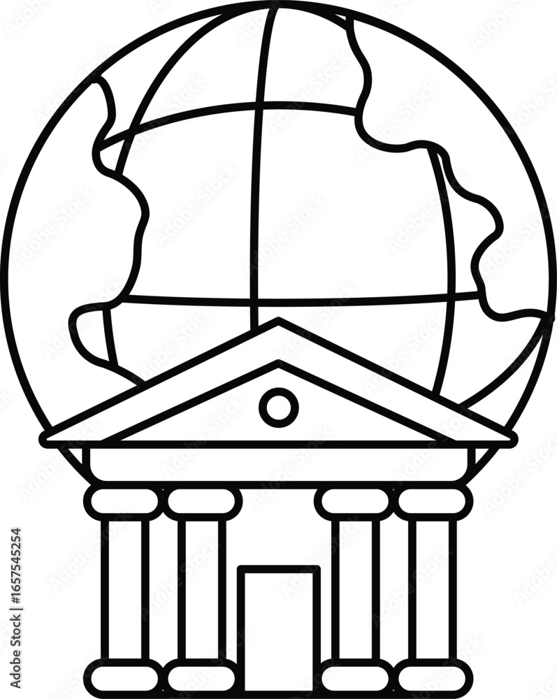 Poster a building with a dome on top and a large globe in the middle