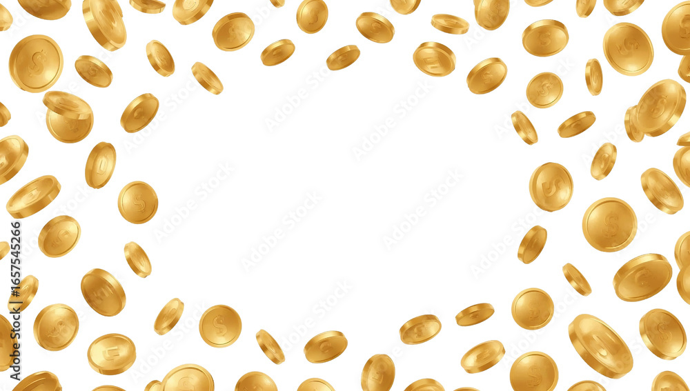 Poster cascading golden coins on transparent canvas a symbol of wealth and prosperity
