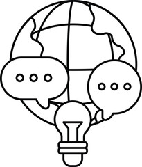 A globe with two speech bubbles and a light bulb