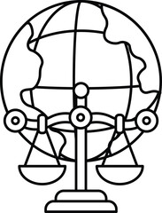 A black and white drawing of a globe with a scale on top of it