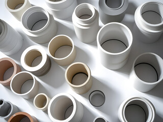 White PVC Pipes in Various Sizes for Water and Sewer Installations