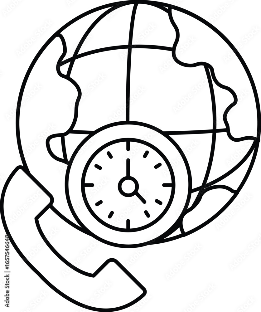 Poster a clock is on a globe with a phone on the left side