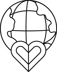 A heart is drawn on a globe, with the globe being the center of the heart