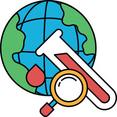 A black and white drawing of a globe with a magnifying glass on it