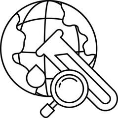 A black and white drawing of a globe with a magnifying glass on it