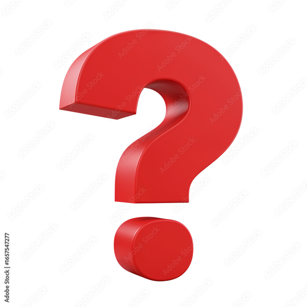 Poster bold three dimensional bright red question mark symbol with a glossy finish isolated on transparent 
