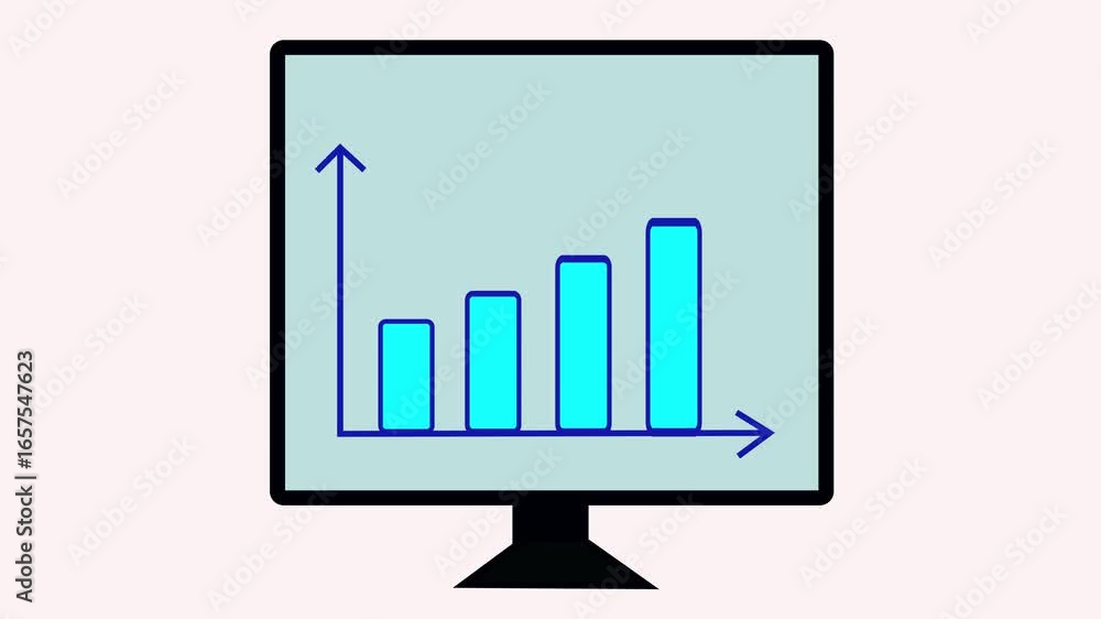 Poster chart with upward arrow on a computer screen. motion graphics for illustrating business growth, fina
