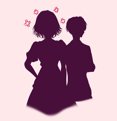 喧嘩する男女　シルエット