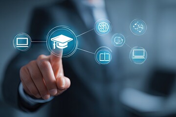 Person interacts with digital education interface