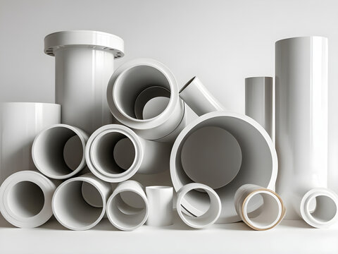 White PVC Pipes in Various Sizes for Water and Sewer Installations