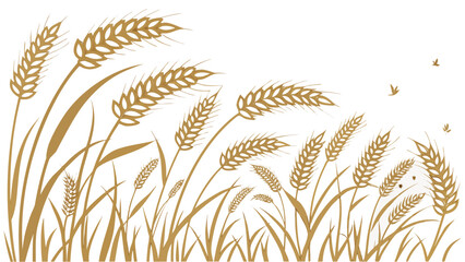 Vector art of golden wheat field with birds flying, a vector illustration of a rural scene in summer