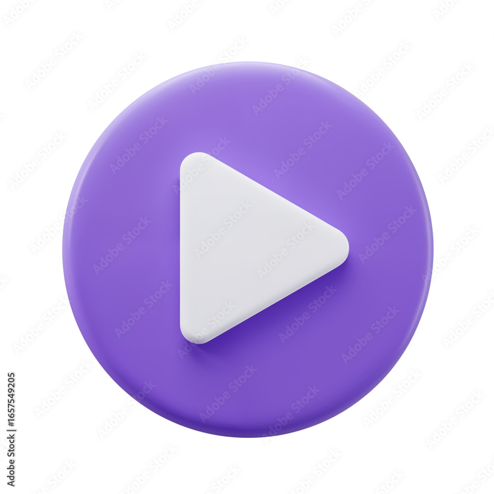 Poster modern 3d rendered purple circular play button icon with a white triangle symbol isolated on transpa