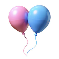 3d pink and blue balloons isolated on transparent background