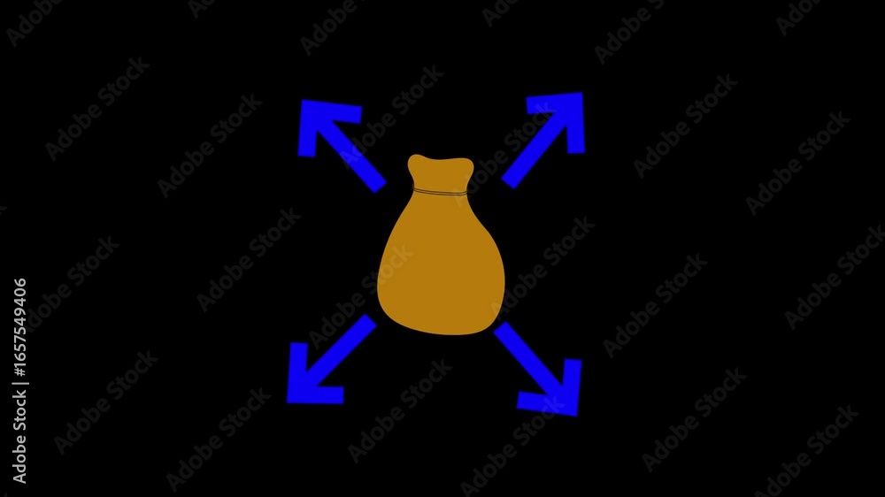 Poster bag with directional arrows illustration. animated visual showing a central bag and arrows pointing 