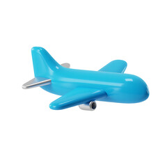 Cartoon blue airplane with silver accents on transparent background, 3d render illustration