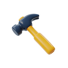 Cartoon hammer with blue head and yellow handle on transparent background
