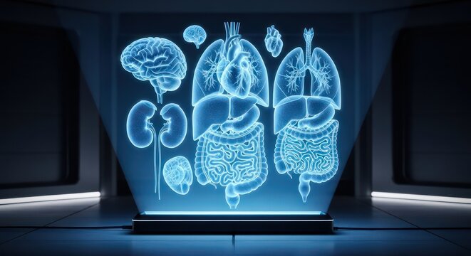 Holographic Human Anatomy Display in Futuristic Medical Lab
