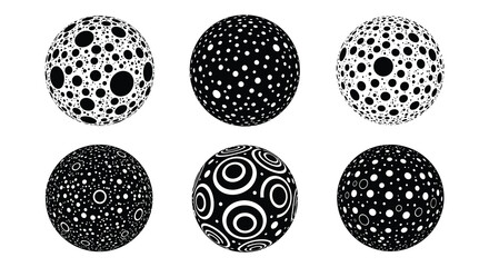 Black and white eggs with various dot patterns on a clean background silhouette