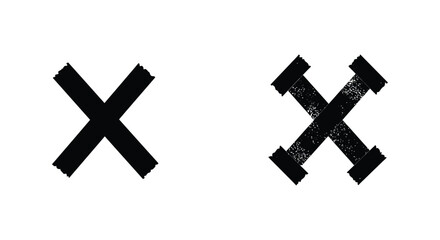 Two black x marks with different textures on a white background silhouette