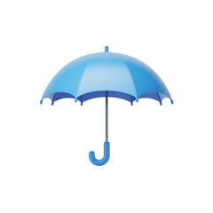 Glossy light blue umbrella 3d render, centered on transparent background, weather protection icon