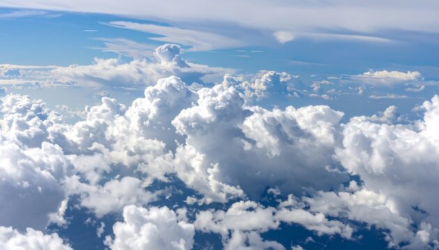 High-altitude view of puffy white clouds - Powered by Adobe