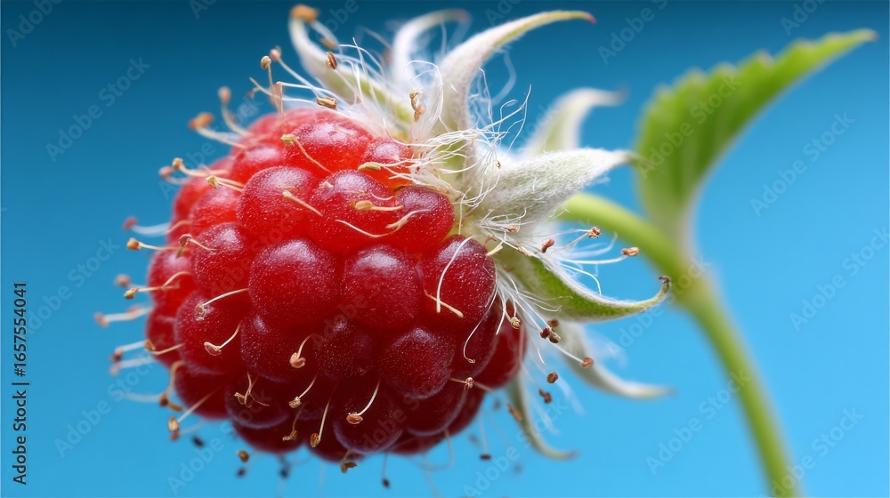 Aufkleber close-up view of vibrant red raspberry skin highlighting tiny details of its surface texture and fea