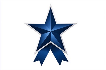 Obraz premium Dark blue star with ribbon, achievement badge design on white background