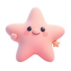 ピンク色の星型キャラクターの笑顔で手を振る陽気な姿 白背景に孤立