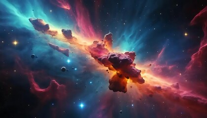 Vibrant Cosmic Nebula with Stars and Galaxies