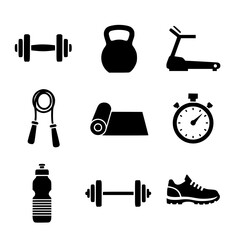 Achieve fitness goals with this collection of essential workout equipment icons, inspiring healthy living and active routines