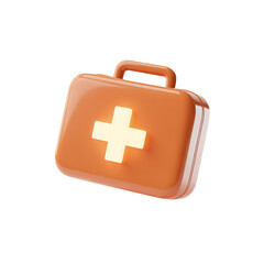 Orange first aid kit with white cross icon on transparent background
