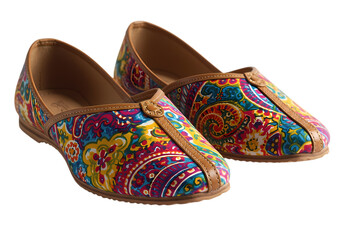 Pair of Colorful Flat Shoes with Paisley Pattern isolated on transparent background