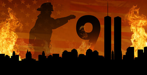 Patriot Day. Background with New York City Silhouette. September 11. 3d Illustration.