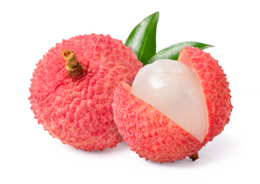 Fresh Lychee with cut in half slice isolated on white background.	