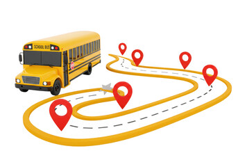 School bus route planning isolated on transparent background