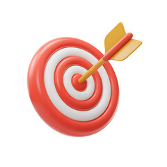 Red and white target with yellow arrow on transparent background, aiming for success