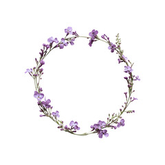 Vintage round frame adorned with purple flowers
