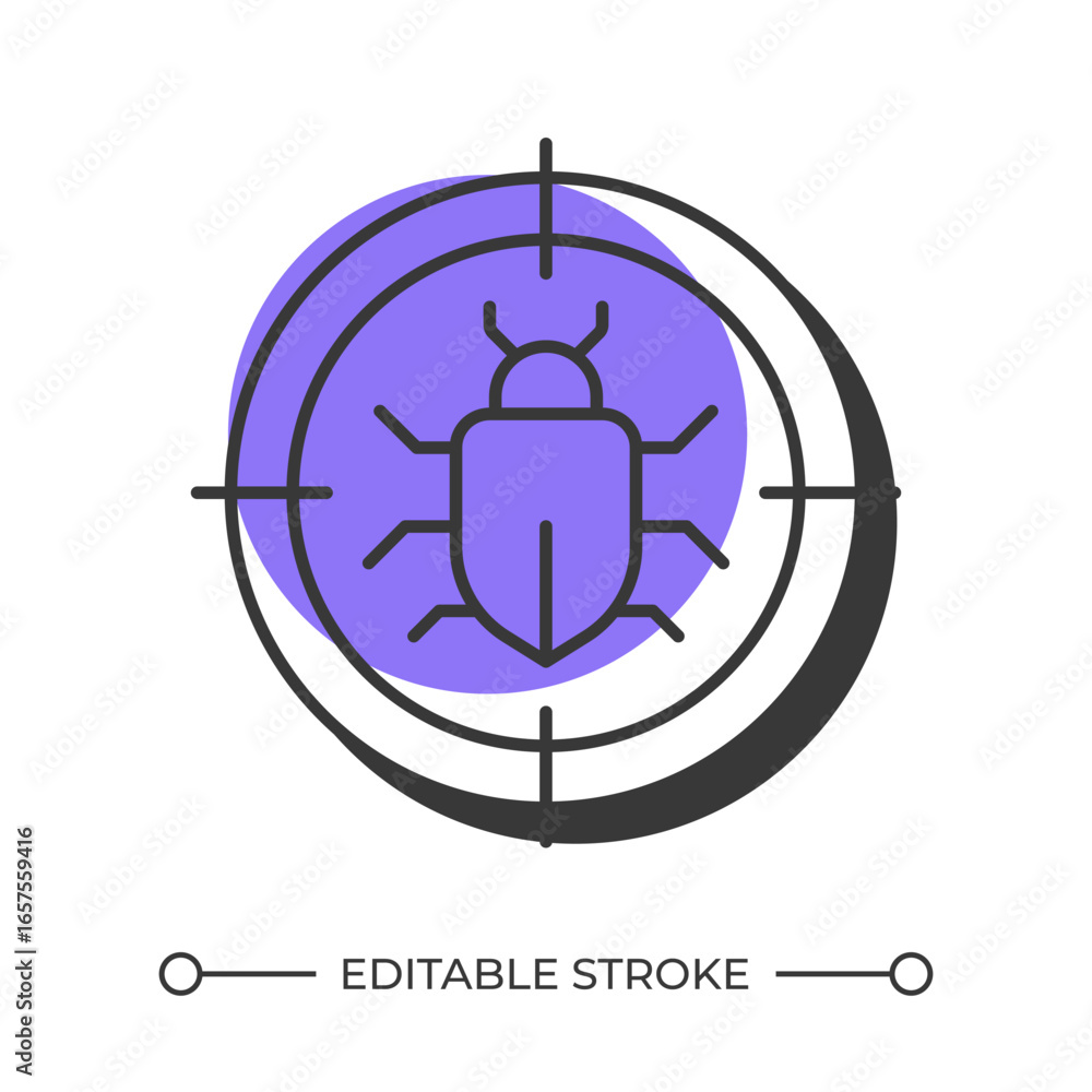 Poster bug tracking offset shadow line icon. software engineering, development. programming security, monit