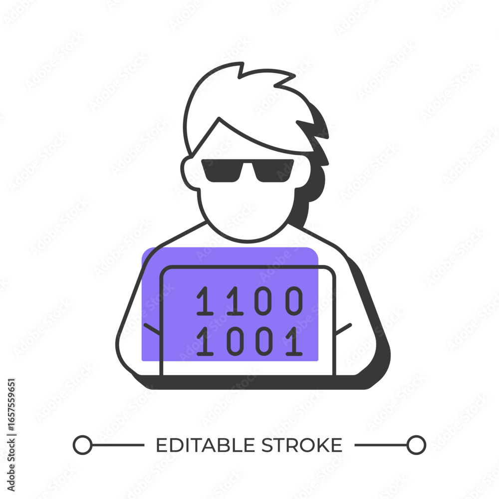 Poster software developer offset shadow line icon. penetration testing, system. ethical hacking, hacker. bo