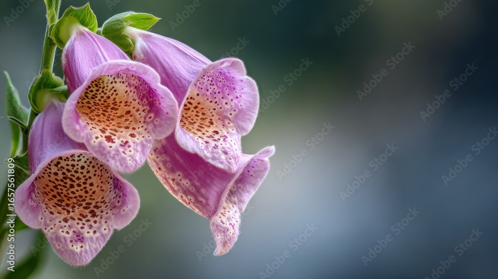 Poster close-up view of vibrant foxglove flowers showcasing intricate patterns in a natural setting during 