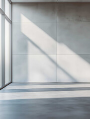 Obraz premium salle dexposition vide avec un mur blanc sol gris en beton cire eclairage neutre vue de face du mur