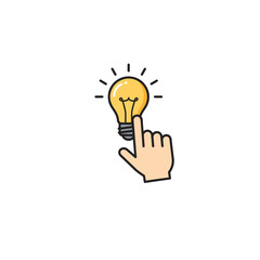 Hand Selecting Glowing Yellow Lightbulb Idea Icon.