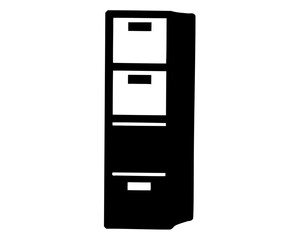 Monochrome Illustration of a Filing Cabinet with Multiple Drawers and Shelves