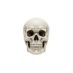 Scary human skull isolated on a white background with jaw and teeth